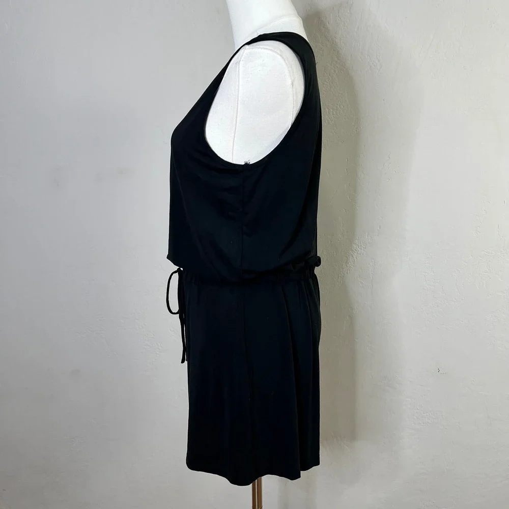 Lulus Romper Sun Charmer Black V Neck Sleeveless Drawstring Waist‎ Jumpsuit M